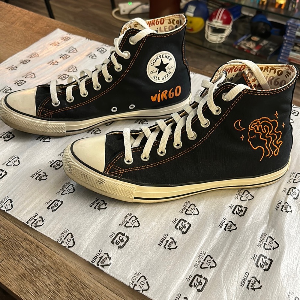 Converse black hi top custom zodiac Virgo sneakers